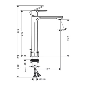 Baterie lavoar inalta Hansgrohe Rebris S 240 negru mat cu ventil Pop-Up - Img 2