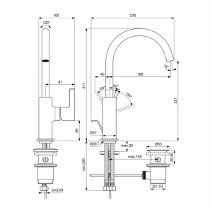 Baterie lavoar inalta Ideal Standard Atelier Joy cu ventil Pop-Up auriu periat - Img 7