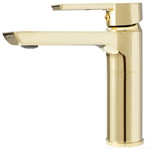 Baterie Lavoar REA Argus GOLD LOW, Montaj Pe Blat, Capat Fix, Monocomanda, Inaltime 16 Cm, Culoare Auriu, Finisaj Lucios - Img 4
