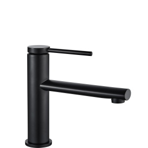 Baterie Lavoar REA OVAL BLACK LOW, Montaj Pe Blat, Capat Fix, Monocomanda, Inaltime 18 Cm, Culoare Negru, Finisaj Mat - Img 1