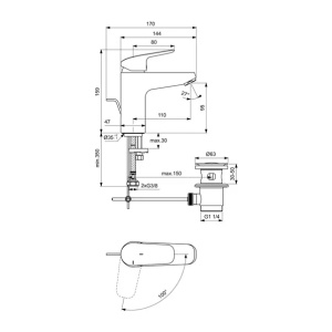 Baterie lavoar tip Grande Ideal Standard Ceraflex BlueStart crom lucios cu ventil Pop-Up - Img 8