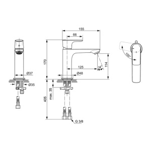 Baterie lavoar tip Grande Ideal Standard Connect Air BlueStart gri Magnetic Grey monocomanda - Img 4