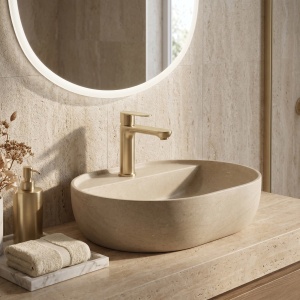 Baterie pentru baie cu montaj pe lavoar sau blat Rea Logan Brush Gold - Img 2