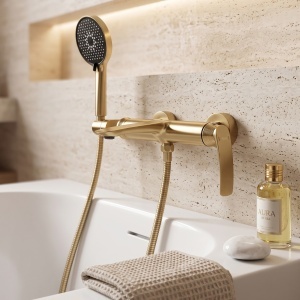 Baterie pentru cada Rea Como auriu periat cu set de dus inclus - Img 5