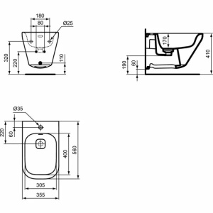 Bideu suspendat Ideal Standard Tonic II alb lucios - Img 3