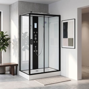 Cabina de dus cu hidromasaj MO-0550W-912 dreapta 120 x 90 x 215 cm profil negru sticla 5 mm - Img 2