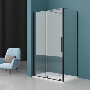 Cabina de dus culisanta Veldman Odea Black 110 x 100 cm sticla 8 mm negru mat - Img 2