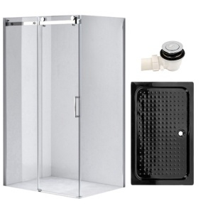 Cabina de dus dreptunghiulara cu din sticla securizata cu cadita neagra antialunecare KZ203C-SXL03E 120 x 80 cm