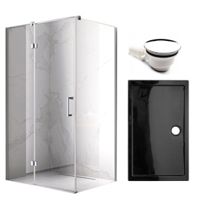 Cabina de dus dreptunghiulara cu rame cromate si cadita neagra slim KZ02D-ST03C 120 x 80 cm