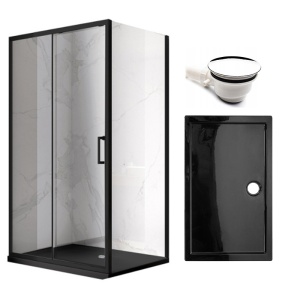 Cabina de dus dreptunghiulara cu rame negre si cadita de dus neagra KZ104B/ST04B 110 x 90 cm