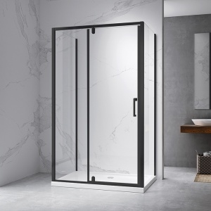 Cabina de dus dreptunghiulara din sticla securizata cu 3 pereti si rame negre KZ23D 100 x 80 cm - Img 2