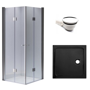 Cabina de dus dreptunghiulara din sticla securizata cu rame cromate si cadita neagra slim KZ1290C-ST06A 100 x 100 cm
