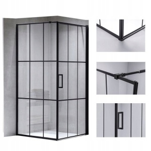 Cabina de dus dreptunghiulara din sticla securizata cu rame negre si cadita alba slim BS13B-ST02B 90 x 90 cm - Img 16