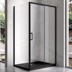 Cabina de dus dreptunghiulara din sticla securizata cu rame negre si cadita de dus alba slim KZ103A-ST03A 100 x 80 cm - Img 3