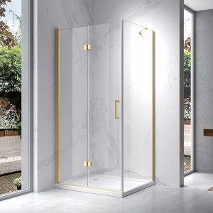Cabina de dus dreptunghiulara din sticla securizata si rame aurii KZ20D 100 x 90 cm - Img 2