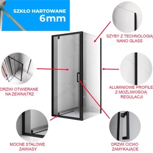 Cabina de dus patrata cu cadita KZ04C Riko negru mat 90 x 90 cm sticla 6 mm - Img 16
