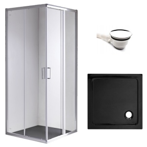 Cabina de dus patrata cu rame cromate si cadita neagra slim KZ93C-ST02D 100 x 100 cm
