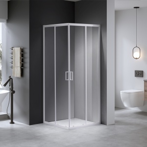 Cabina de dus patrata din sticla securizata cu rame albe si cadita alba slim KZ93A/ST02A 80 x 80 cm - Img 2