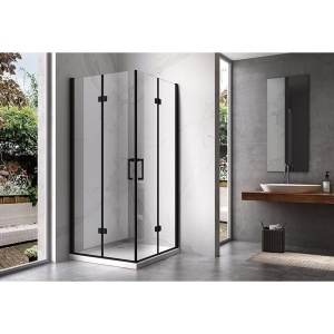 Cabina de dus patrata din sticla securizata cu rame negre si cadita neagra slim KZ08B/ST02A 80 x80 cm - Img 5