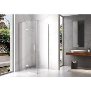 Cabina de dus patrata dins ticla securizata cu rame cromate si cadita alba slim KZ01B-ST02A 80 x 80 cm - Img 5