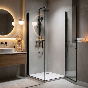 Cabina de dus patrata KZ29 negru mat 90 x 90 x 195 cm sticla 6 mm - Img 24