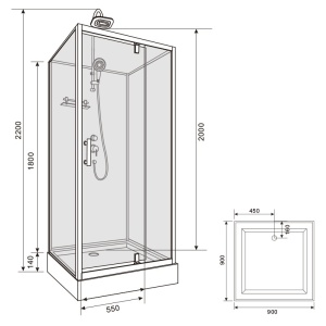 Cabina de dus patrata WSH306 , cu cadita de dus 90x90, Culoare Negru - Img 16