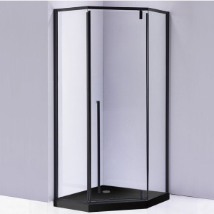 Cabina de dus pentagonala cu rame negre sticla securizata si cadita neagra BS07A/SXL07A 80 x 80 cm - Img 5