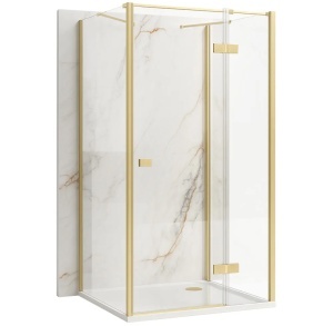 Cabina de dus REA Atlas, Dimensiuni 100x80x80 cm, echipata cu 2 pereti si usa batanta, Culoare Auriu Periat - Img 1