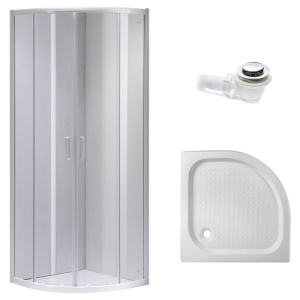 Cabina de dus semiculara din sticla securizata cu rame albe si cadita de dus alba slim antialunecare KZ94A-SXL01A 80 x 80 cm