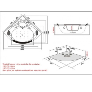 Cada de baie 157x157cm Orino 632BH, Sistem de Hidromasaj Performant si Incalzitor Integrat , Culoare Alb - Img 10