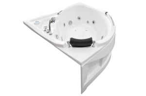 Cada de baie cu hidromasaj de colt MO-0203, 135 x 135 x 75 cm, cromoterapie, radio Bluetooth, alb - Img 3