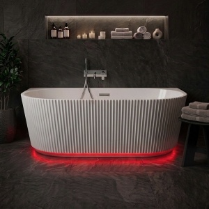 Cada de baie freestanding canelata, montaj universal, Carlo 517D 170 x 75 cm, alba cu ventil cromat - Img 9