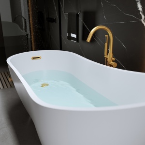 Cada de baie freestanding Forte 520B, acril alb si accesorii auriu periat – 160 x 75 cm - Img 6