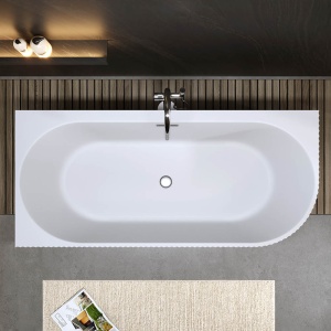 Cada de baie freestanding lipita de perete MO-1724RYF-150 montaj stanga, 150 x 75 cm, alb lucios cu caneluri - Img 4