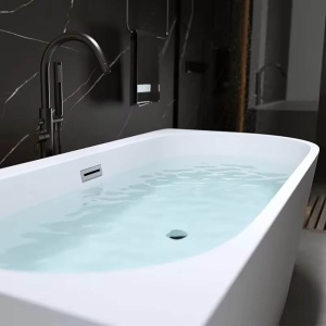 Cada de baie freestanding lipita de perete, montaj stanga MO-1724-160, 160 x 75 x 59 cm, alb lucios - Img 8