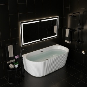 Cada de baie freestanding, montaj la perete Carlo2 170 x 75 cm, ventil si preaplin negru mat - Img 2