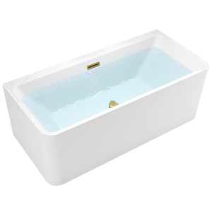 Cada de baie freestanding, montaj universal, Sofia 515A – 140 x 75 cm, alba cu accesorii aur periat