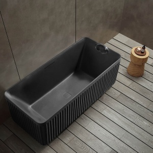 Cada de baie freestanding MUE-D005-1B negru mat cu textura de piatra 170 x 75 cm - Img 3