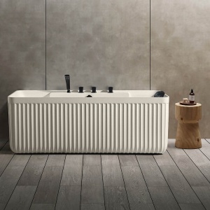 Cada de baie freestanding MUE-D005-2C crem mat cu baterie neagra 170 x 75 cm - Img 2