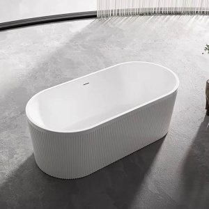 Cada de baie freestanding ovala cu caneluri MO-1020DR, 170 x 80 cm, alb lucios - Img 8