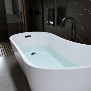 Cada de baie freestanding ovala Forte 520C alba cu ventil si preaplin negru – 170 x 75 cm - Img 3