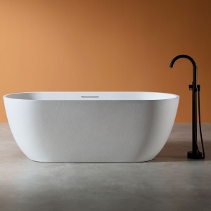 Cada de baie freestanding ovala MUE-D002W, 170 x 75 x 60 cm, finisaj alb mat cu textura de piatra - Img 2