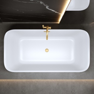 Cada de baie freestanding ovala Viana 511B alb cu ventil aur periat 160 x 75 cm - Img 4