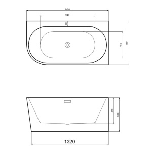 Cada de baie MERA 509A/Dreapta, Dimensiune 140x75cm, Culoare Alb, Deversor Negru - Img 11