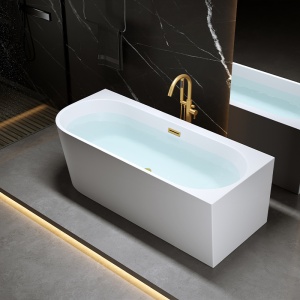 Cada de baie MERA 509A/Dreapta, Dimensiune 140x75cm, Culoare Alb, Deversor Auriu Periat - Img 4