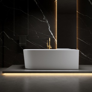 Cada de baie MERA 509B/Dreapta, Dimensiune 150x75cm, Culoare Alb, Deversor Auriu Periat - Img 2