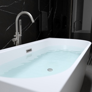 Cada de baie montaj pe colt stanga Mera2- 160 x 75 cm, alb lucios cu ventil otel periat - Img 10