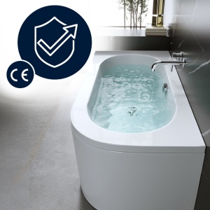Cada de baie, montaj stanga cu masca, EBI - 150 x 75 cm, acril alb, sifon crom inclus - Img 2