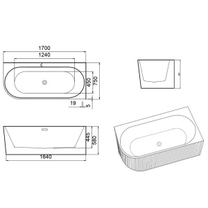 Cada de baie RIO 504D, Dimensiune 170x75cm/Dreapta, Design Elegant, Culoare Alb, Culoare Alb - Img 7