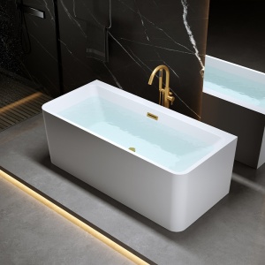 Cada de baie SOFIA 515D, Dimensiune 170x75cm, Culoare Alb, Deversor Auriu Periat - Img 2